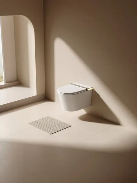 Inodoro inteligente Keliss suspendido en un baño luminoso